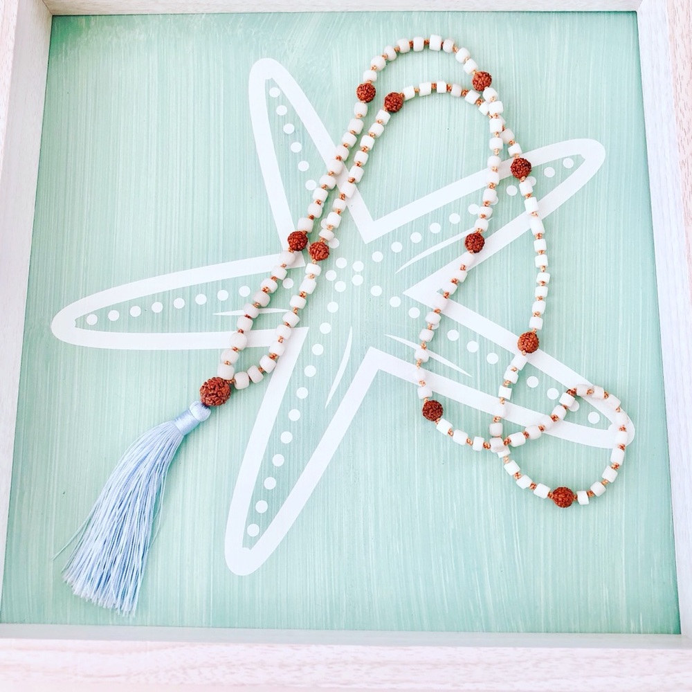 Recycled glass yoga mala necklace